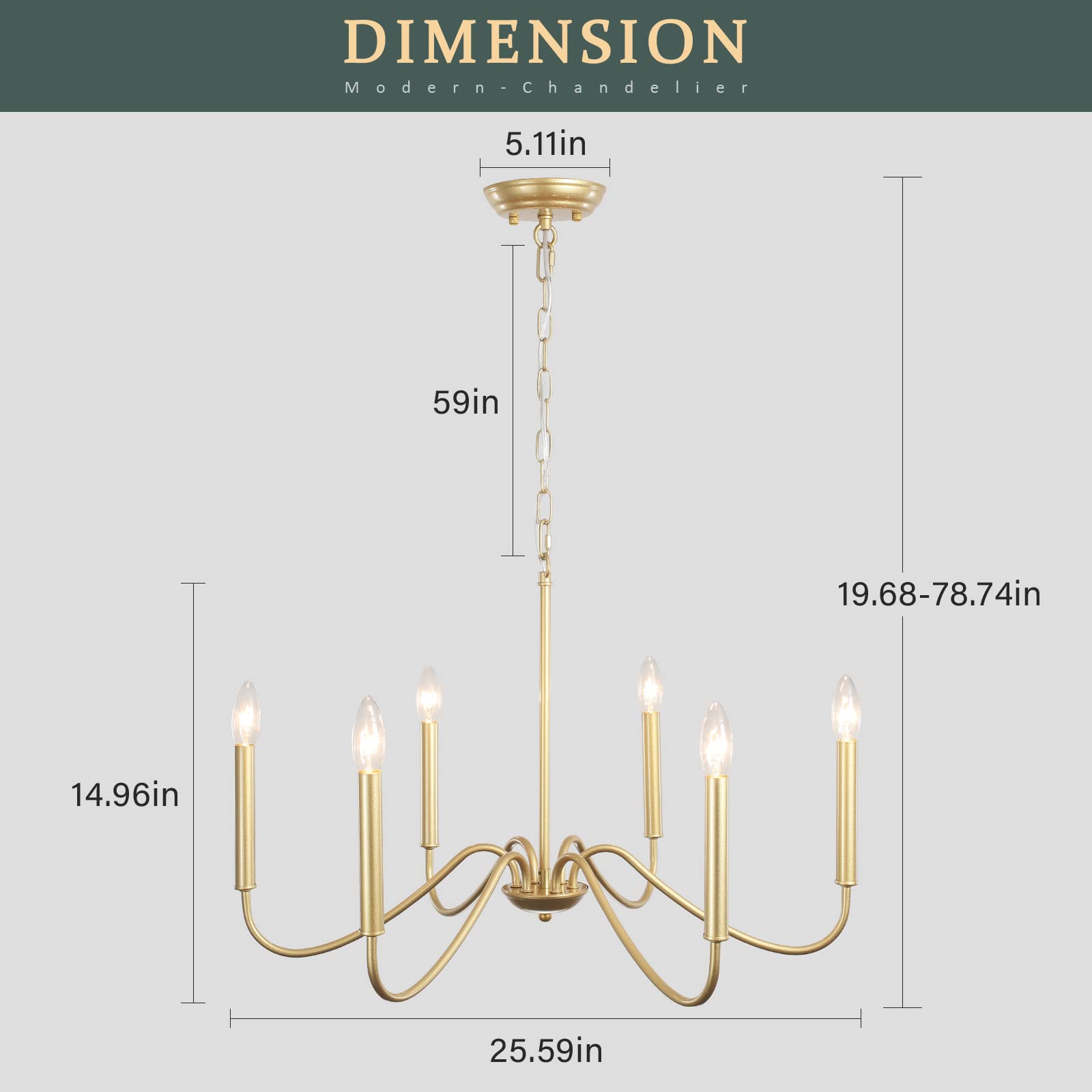 Generies 6-Light Antique Gold Farmhouse Chandelier - Rustic Candle Ceiling Light for Dining Room, Living Room, Kitchen Island, Entryway