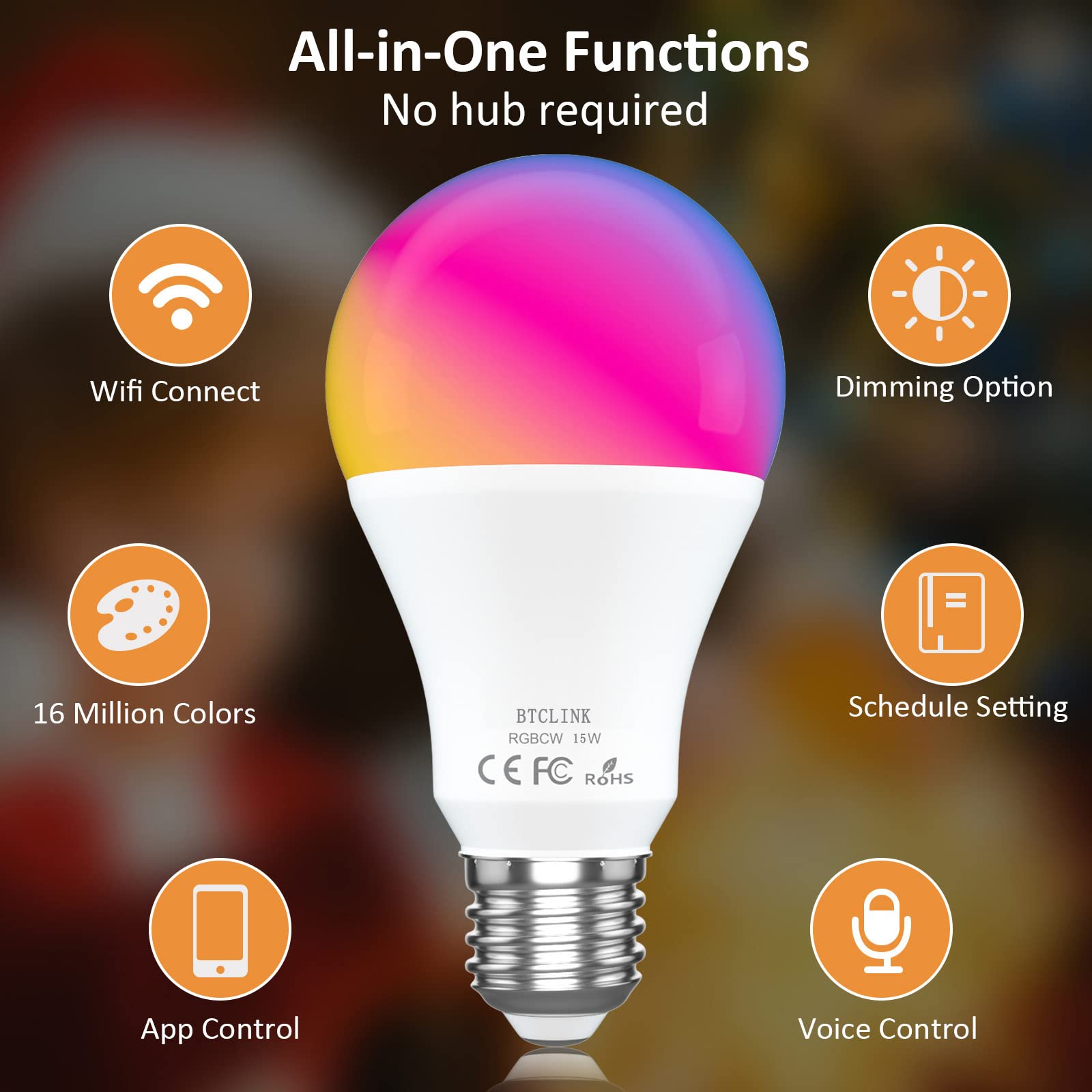 Smart Led Light Bulb 150W Equivalent, 1600 Lumens 16W Alexa, E26 A19 Ultra Bright Color Changing, 2.4 Ghz Wifi Dimmable Compatib