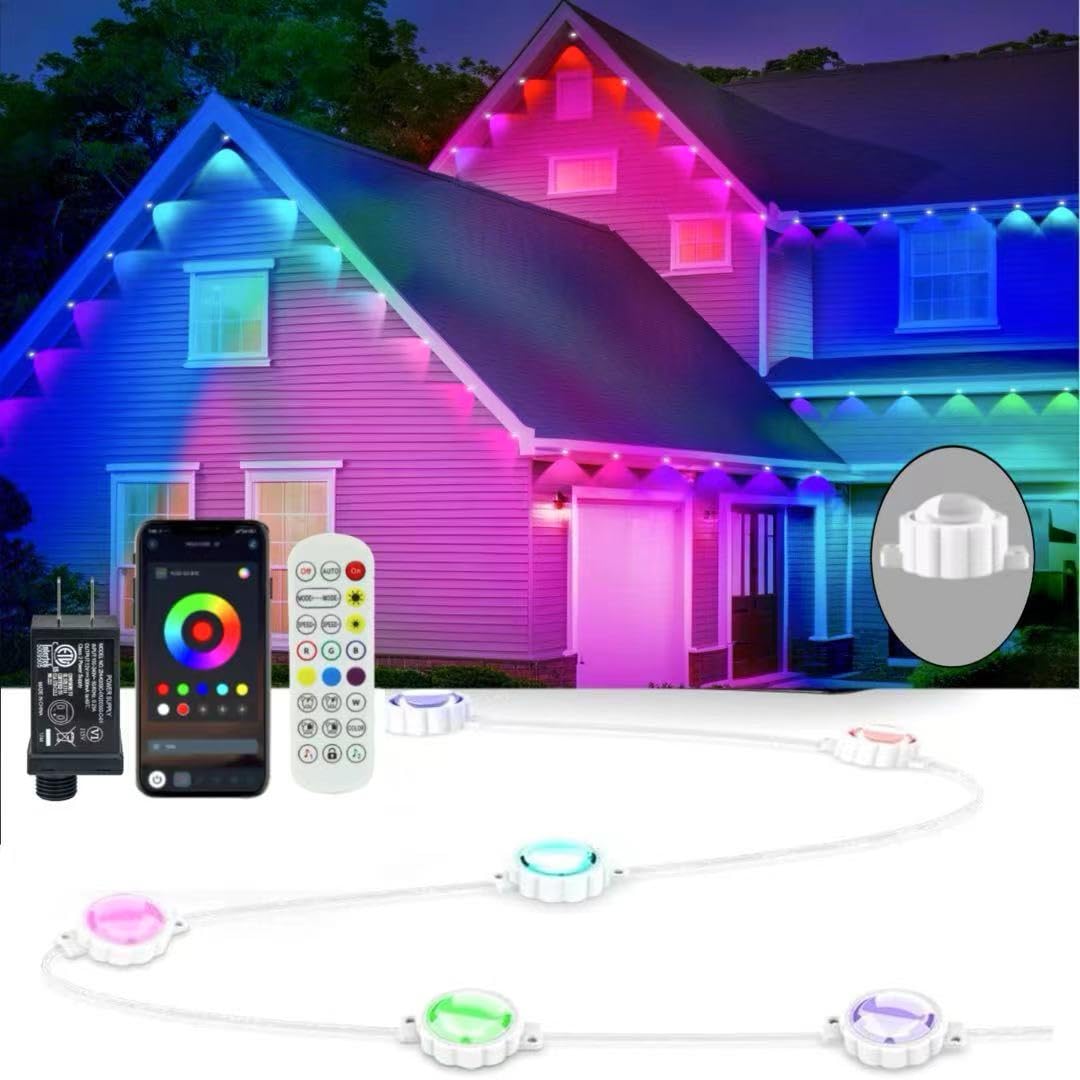Honche Permanent Outdoor Lights - Eaves Light, 100ft with 72 Lights, Multicolor, Plastic, Model HCWYD-2