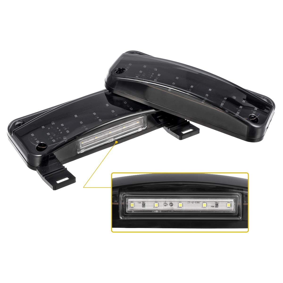 Partsam Red LED Low Profile RV Tail Lights - Smoke Lens, Standard Size, Plastic, Surface Mount - Pair for Trailers and Campers