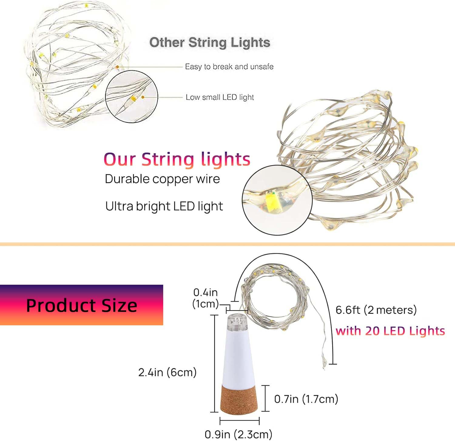 Godinsky Wine Bottle Lights With Cork Switch For Liquor Bottles 4 Pack Rechargeable Battery Operated 20 Led Bottle Stopper Multi String Fairy Lights Indoor Christmas Wedding Halloween Decorations