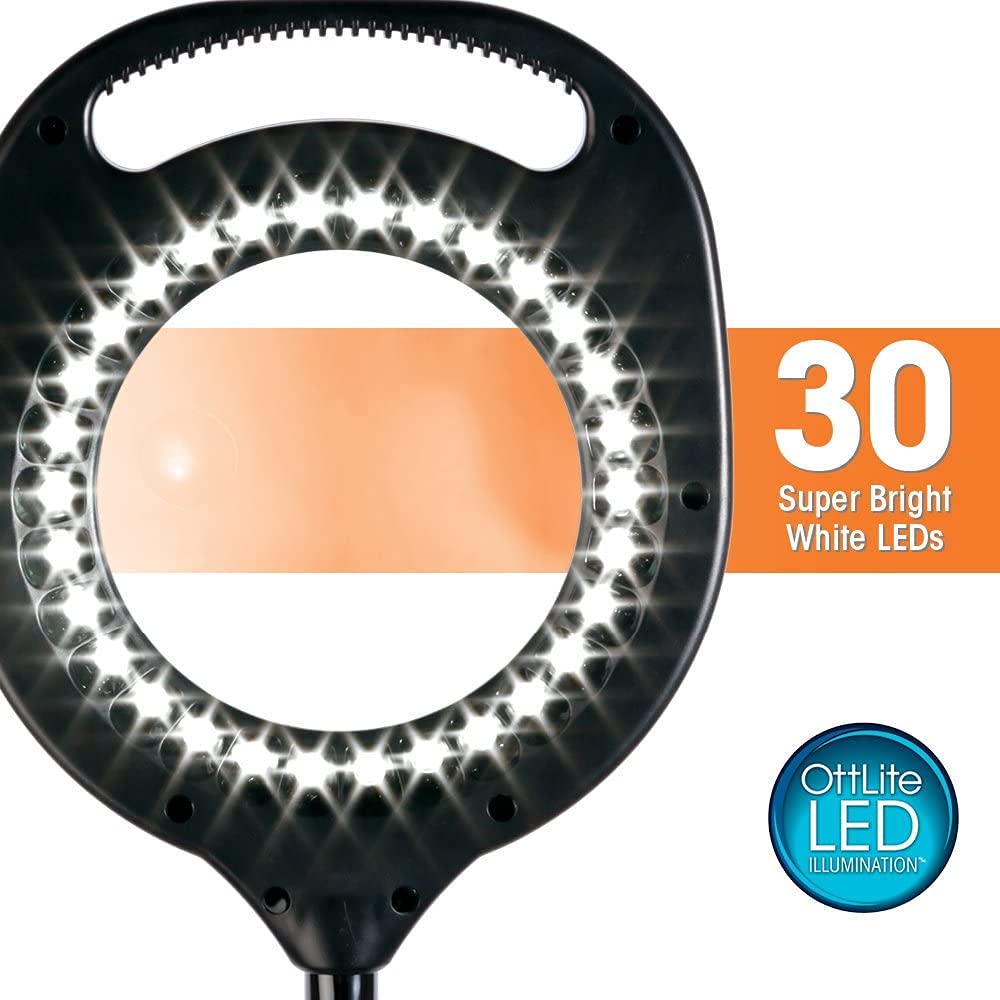 OttLite 2-in-1 LED Magnifier Floor and Table Light, 2x Optical Grade Magnifier, Black, Model 438PN9