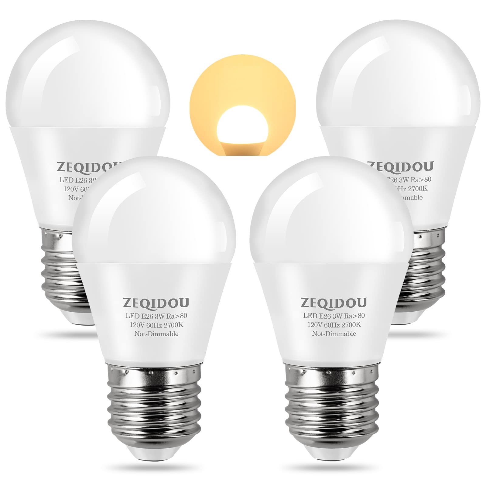 ZEQIDOU LED Light Bulbs A15 3W Equivalent 25W Soft White 2700K 4 Pack E26 Standard Base