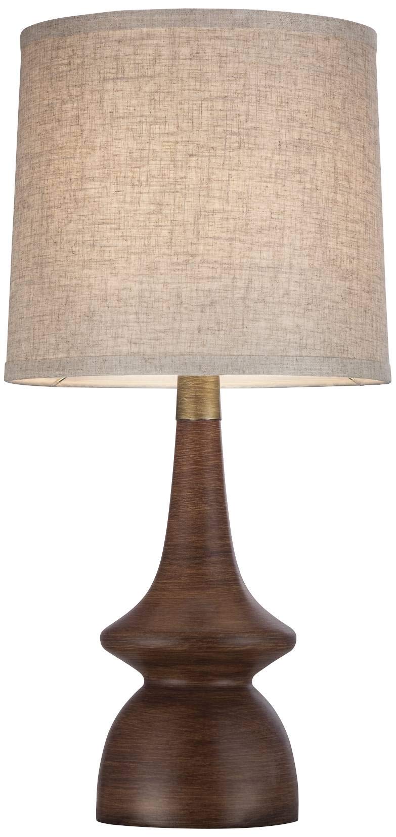 360 Lighting Rexford Mid Century Modern Table Lamps 24 Tall Set of 2 Walnut Brown Faux Wood Off White Drum Shade for Bedroom Liv