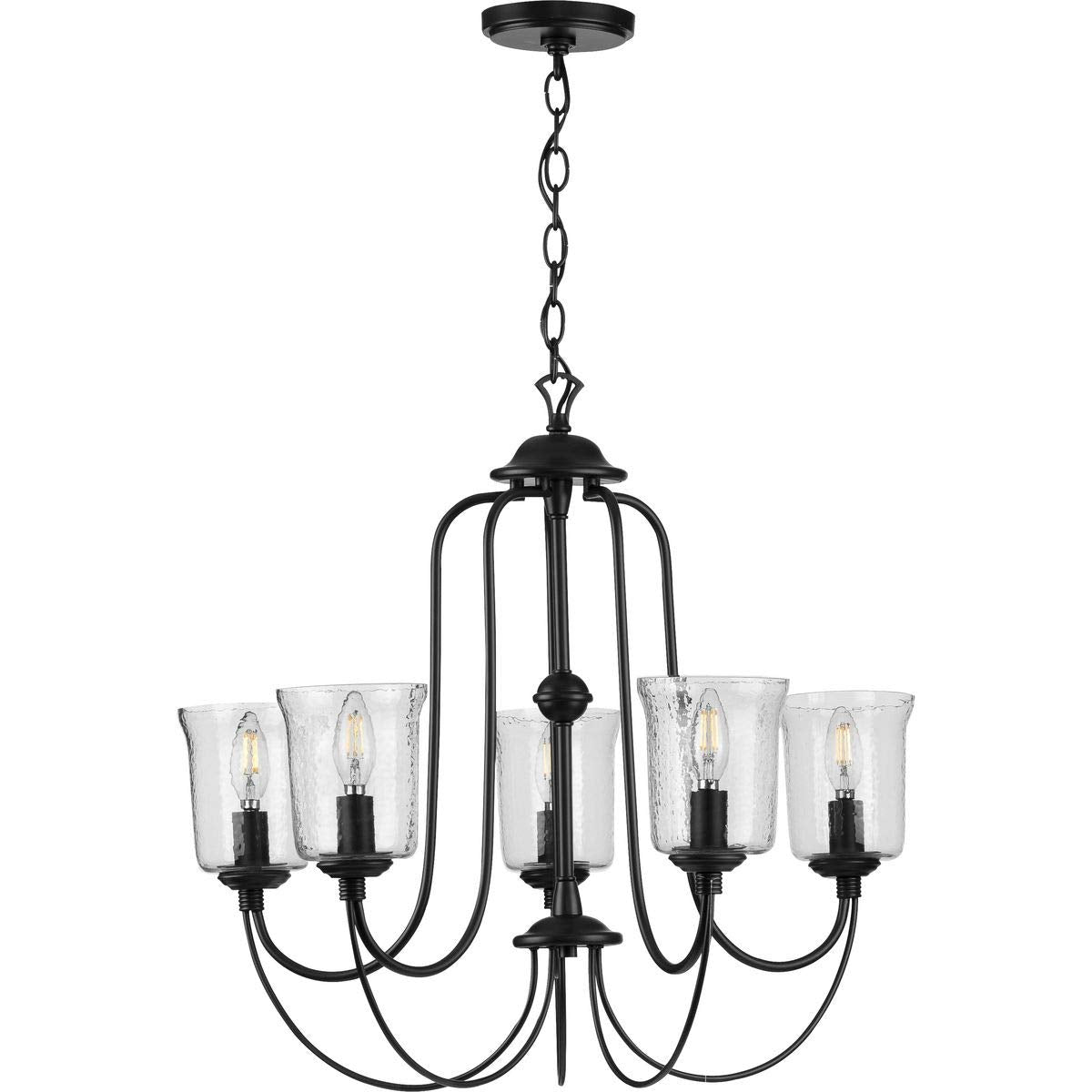 Progress Lighting Bowman Collection 5-Light Clear Chiseled Glass Coastal Chandelier Light Matte Black