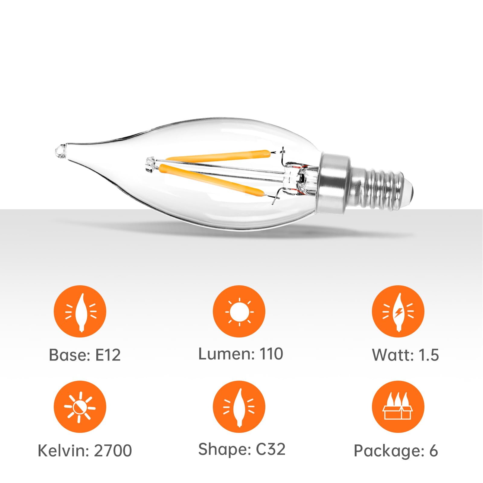 Dge 6X1.5 Watt Led Warm White Ceiling Fan Light Bulbs C32 Chandelier Light Bulbs Bright And Lasting 110 Lumen Bent Tip Light Bul