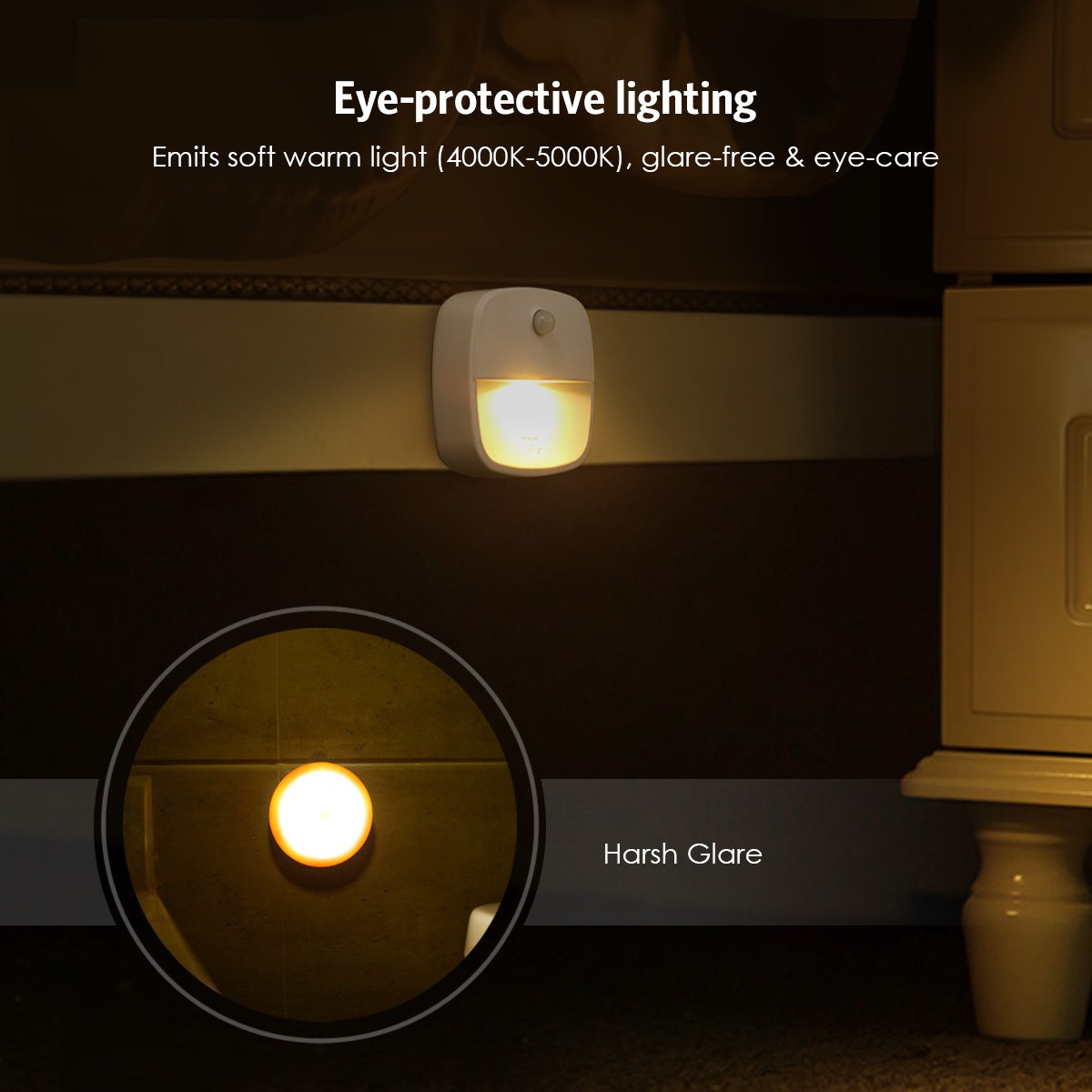 AMIR Motion Sensor Light, Battery Operated LED Night Light, Warm White, 3-Pack, Ideal for Closet, Hallway, Bathroom, Kitchen