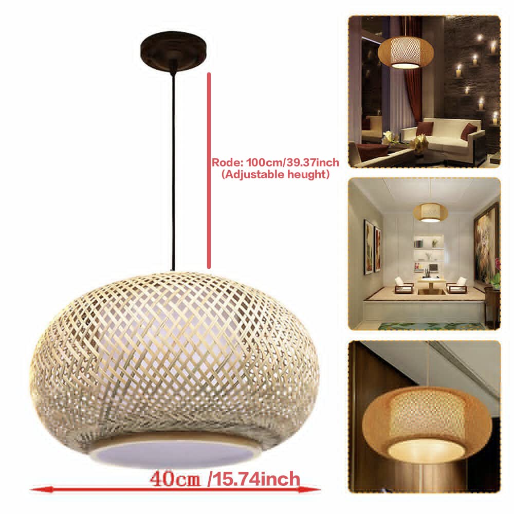 16''Retro Rattan Light Fixture Lantern Close To Ceiling Light Drum Shape, Rustic Woven Light Fixture Creative Decoration Art Lig