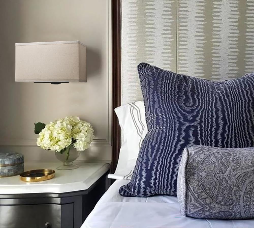 Yosoan Linen Boho Wall Sconce Stairwell Fixture Light, 2-Light Indoor Hardwired Vanity Dual Vintage Industrial Bedside Sconce Wa