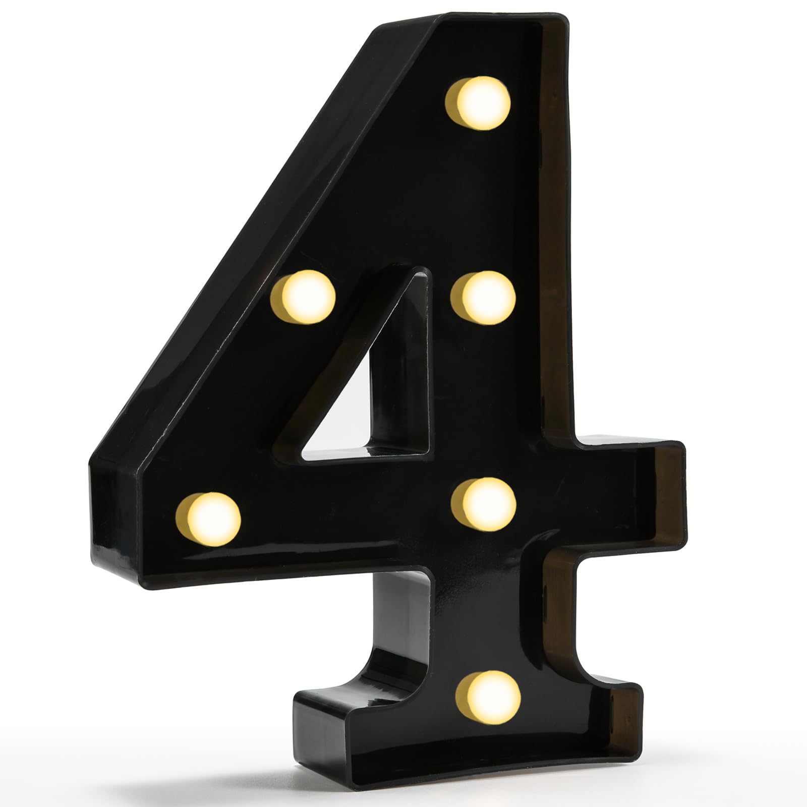 Pooqla Light Up Numbers, Lighted Marquee Number Sign for 4th Birthday Party Decor, Battery Powered LED Number Lights for Party Decor, Lights Sign for Wall Home Anniversary Decor, Number 4