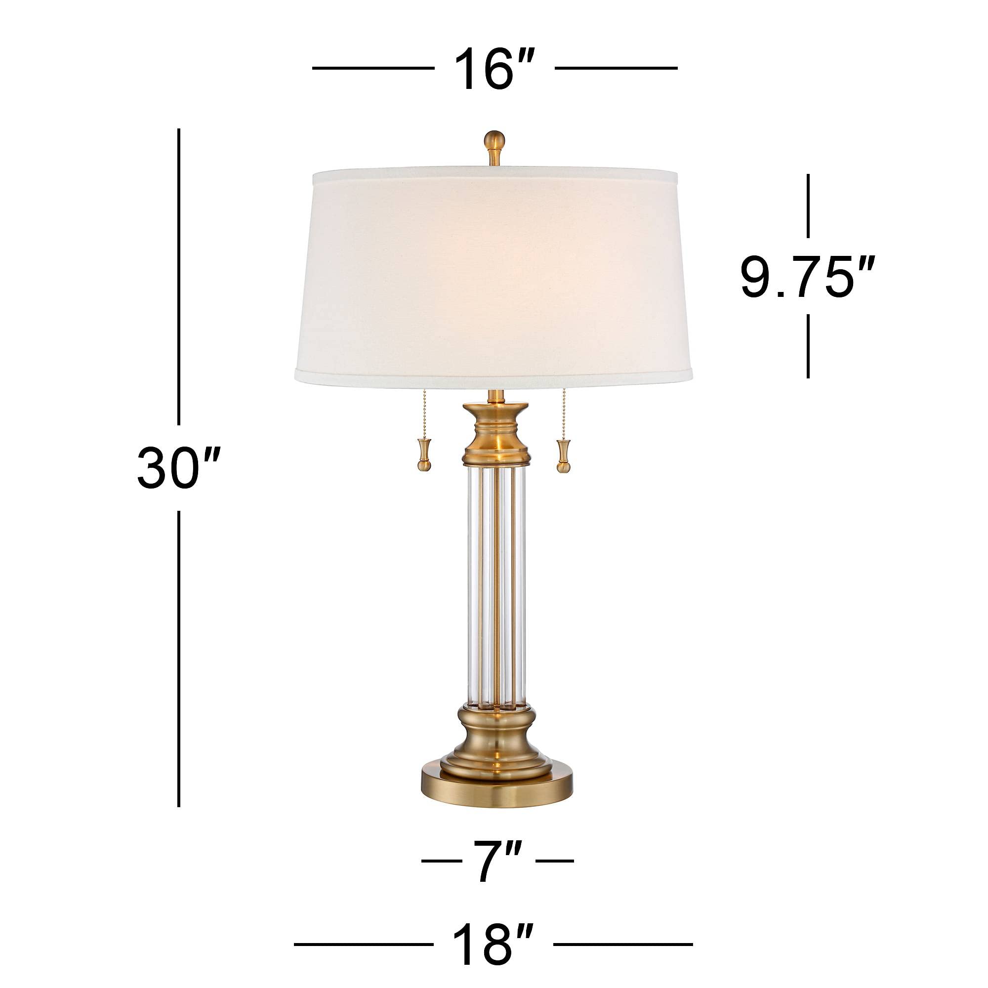 Vienna Full Spectrum Rolland Table Lamp With Table Top Dimmer 30'' Tall Antique Brass Crystal Column Off White Tapered Drum Shad