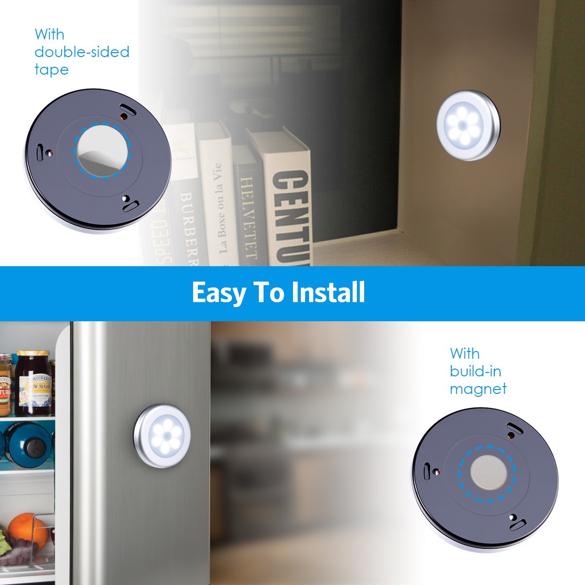 Amir Upgraded 3.15    Motion Sensor Light, Cordless Battery-Powered Led Night Light, Stick-Anywhere Closet Lights Stair Lights,