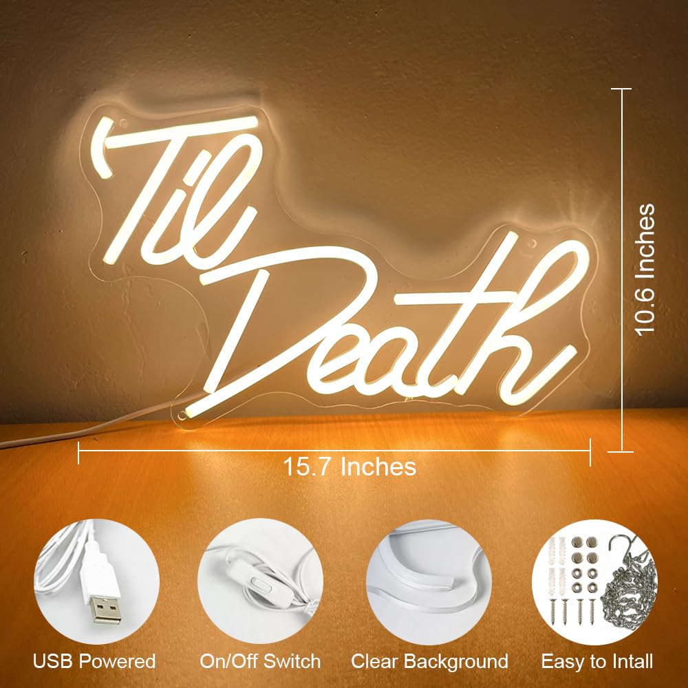 Til Death Neon Sign For Wall Decor Warm White Led Til Death Light Sign For Wedding Engagement Birthday Anniversary Proposal Party Til Death Do Us Party Decor Valentines Day Gifts