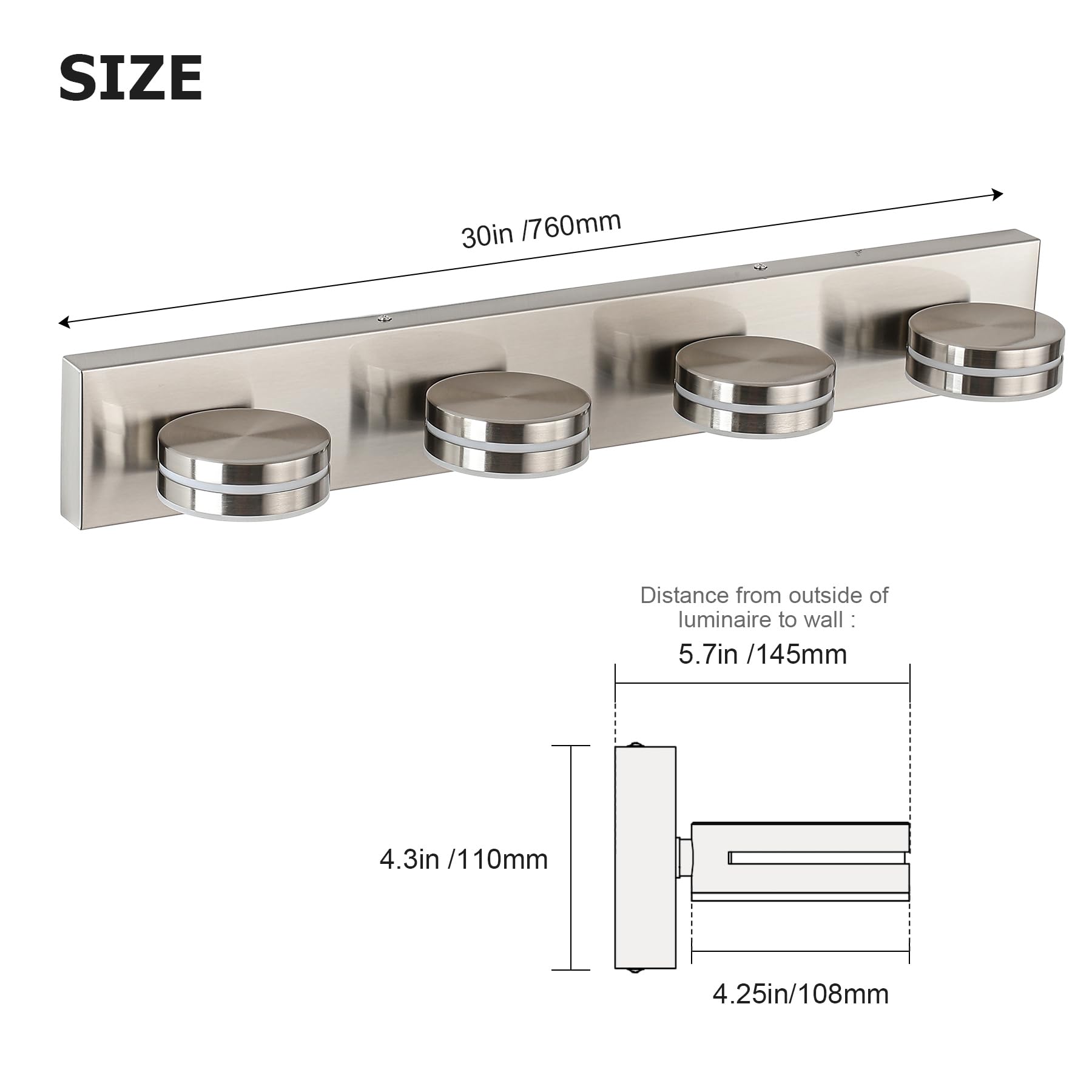 Bicrink Brushed Nickel Vanity Lights For Bathroom  4-Light Bathroom Light Fixtures Over Mirror  Led Dimmable Bath Lighting Fixture  Modern Wall Mounted Lighting Fixture
