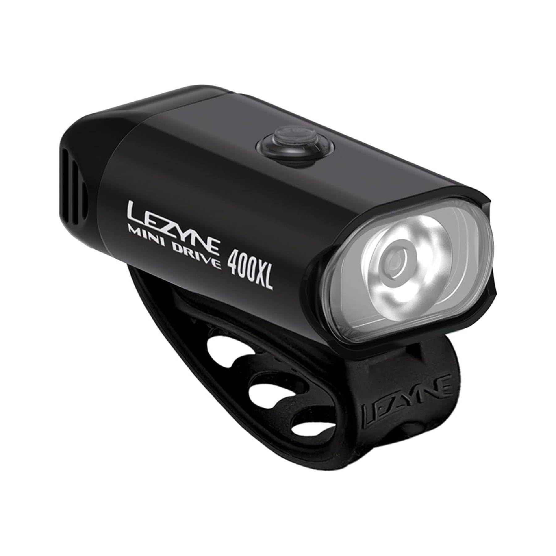 Lezyne Mini Drive 400Xl Bicycle Front Rechargeable Ipx7 White Led Road Mountain Gravel Bike Light W/Multiple Solid & Flash Modes | Integrated Versatile Mounting Strap, 400 Lumens, Gloss Black