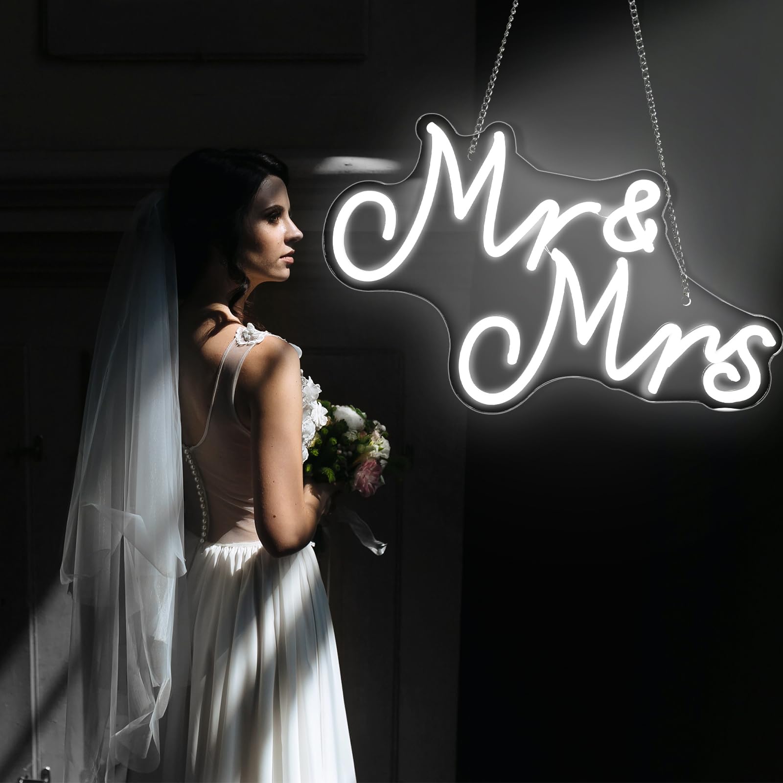 Mr And Mrs Neon Sign For Wedding, Dimmable Usb Mr And Mrs Light Up Sign Led Neon Lights For Wall Bedroom Wedding Party Anniversary Valentines Day Girlfriend Engagement Bridal Shower Present