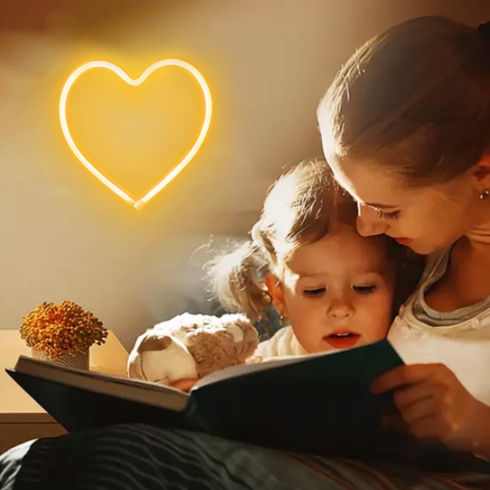 EXF Heart Neon Sign - LED Wall Decoration Light, Warm White, Battery/USB Powered, 1 Pack, Model HeartWW