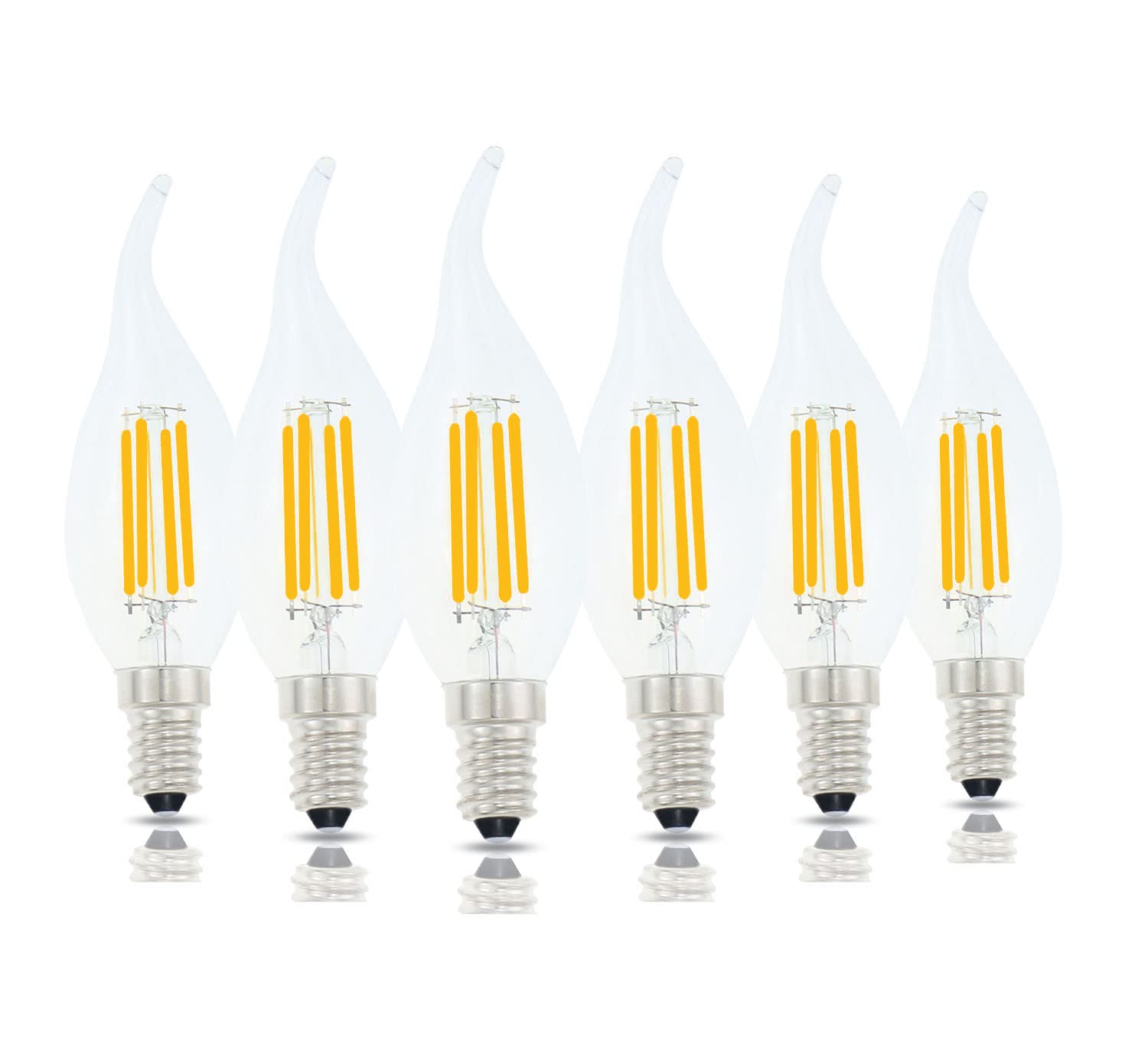 Lamsky E14 Led Bulb European Base 4W Led Chandelier Light Bulbs Dimmable 40W Equivalent,Flame Tip Candelabra Led Bulbs,110V 2700