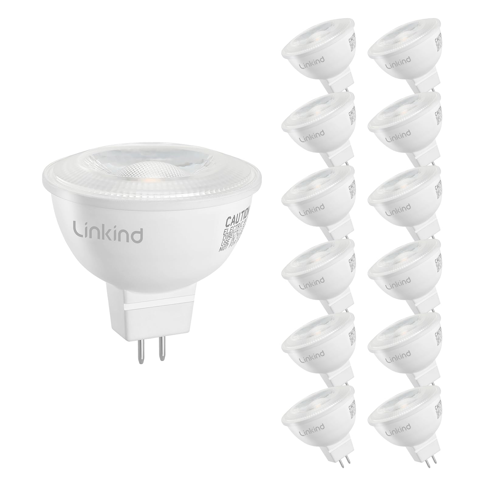 Linkind MR16 LED Bulb Dimmable, GU5.3 Bi-Pin Base MR16 LED Bulbs, 6.5W (70W Equivalent) 3000K Soft White 640lm MR16 LED Spot Lights, Recessed, Tracking Lights, 12V Low Voltage, 12 Packs