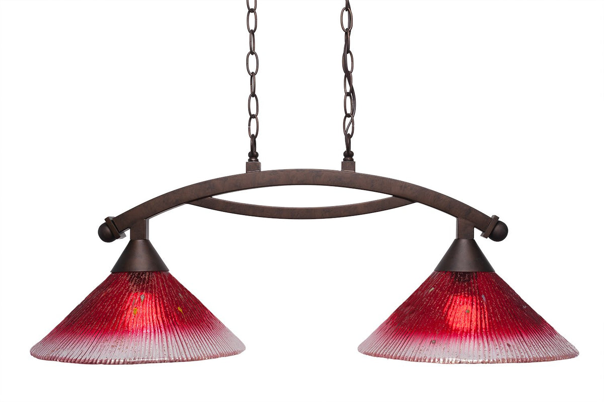 Toltec Lighting 872-BRZ-706 Bow 2 Light Island Light with 12&quot; Raspberry Glass, Bronze Finish