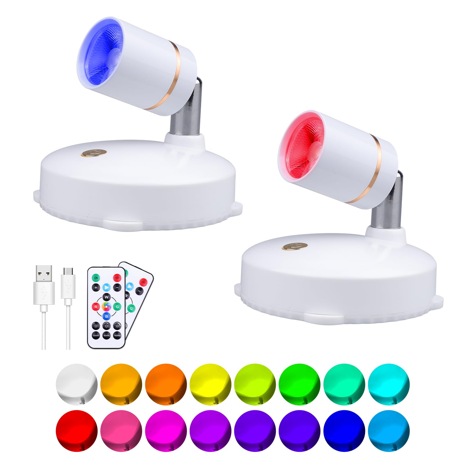 LEASTYLE Focus Lights for Decorations Wireless Rechargeable Spotlight Indoor with Remote,16 Color Changing Spot Light for Pictur