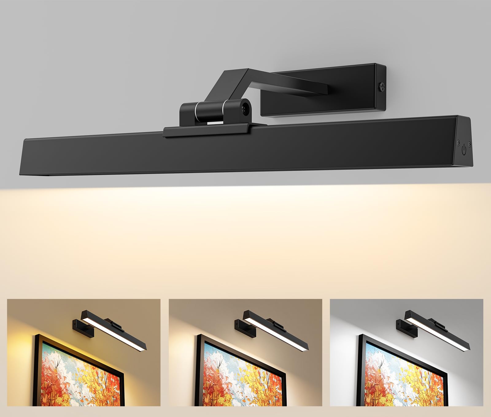 Afyuol 16In Battery Operated Picture Light, Cct Dimmable Wall Light With Remote Control, Black Metal, Model Hb-1 For Art And Gallery