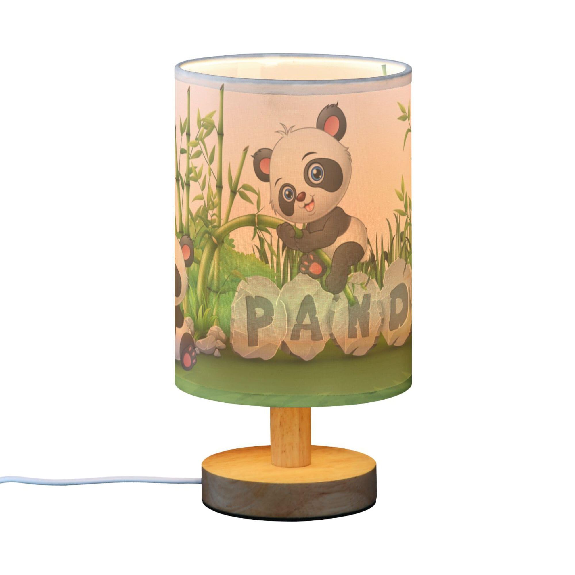 YYZZH Table Lamp Cute Panda Baby in Bamboo Garden Nightstand Lamp with Wood Base Fabric Lamp Shade Bedside Desk Lamp for Living