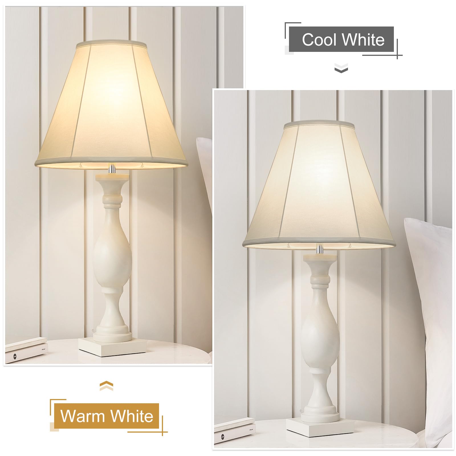 White Lamp Shades Set Of 2, Bell Lamp Shades 6''Top X 13''Bottom X 10''High, Medium Shade Replacement Fabric Natural Linen Hand