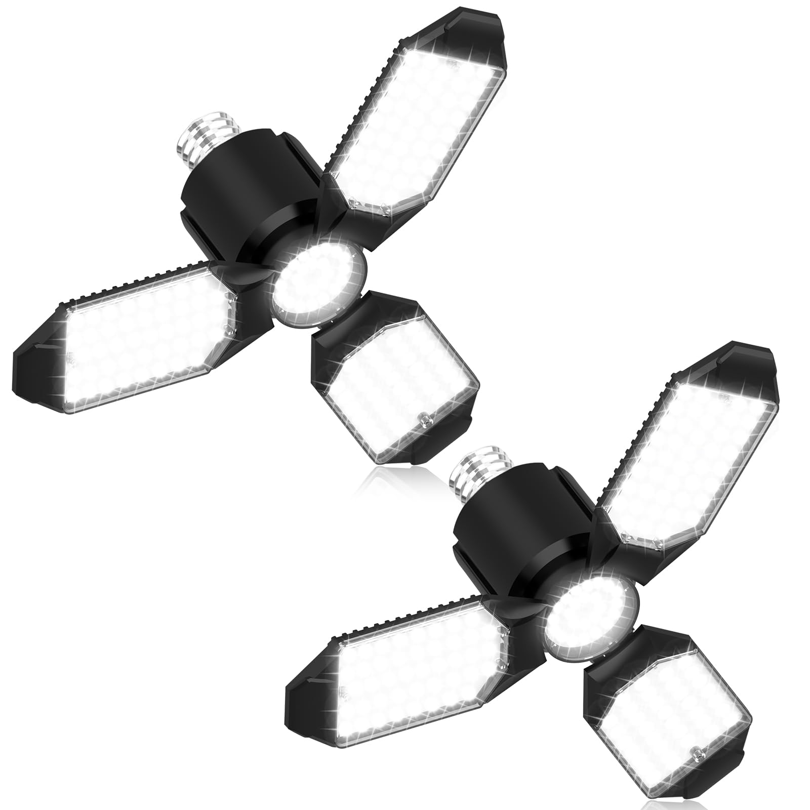Toberich Led Garage Light Bulbs 2 Pack, Total 16000Lm Shop Lights With 3+1 Deformable Panels, 6500K Ceiling Light For Garage, Wo