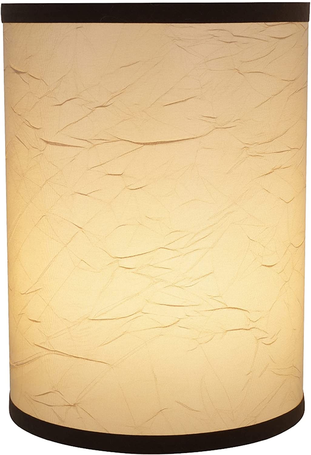Aspen Creative Drum Lamp Shade, Crinkled Fabric, Beige with Brown Trim, 8in x 8in x 11in, Model 31270A