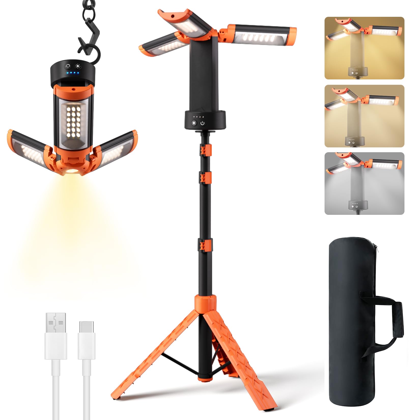 mlogiroa Rechargeable Work Light - 2500LM, 9000MAH, Aluminum, Orange, Stand 73in, Model 13278161-71b4-40e1