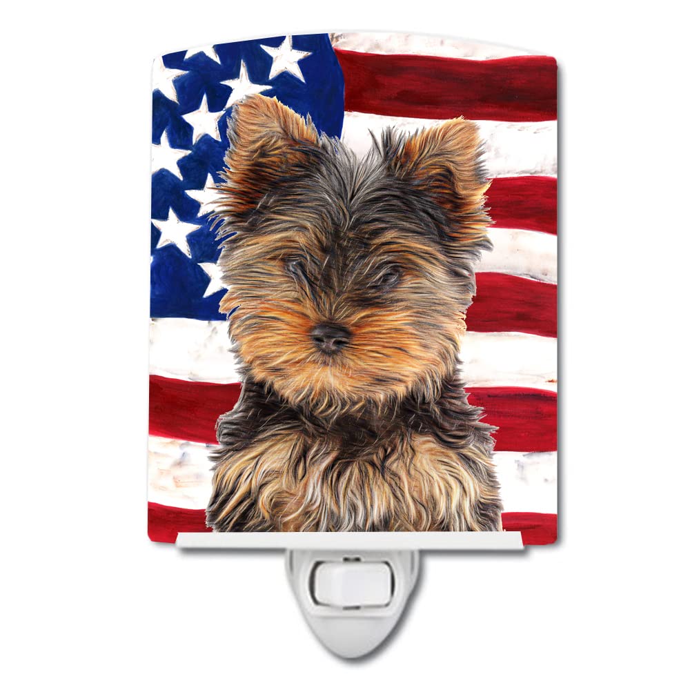 Carolines Treasures Ceramic Night Light, USA American Flag with Yorkie Puppy, 6x4x3in, Multicolor, Model KJ1160CNL