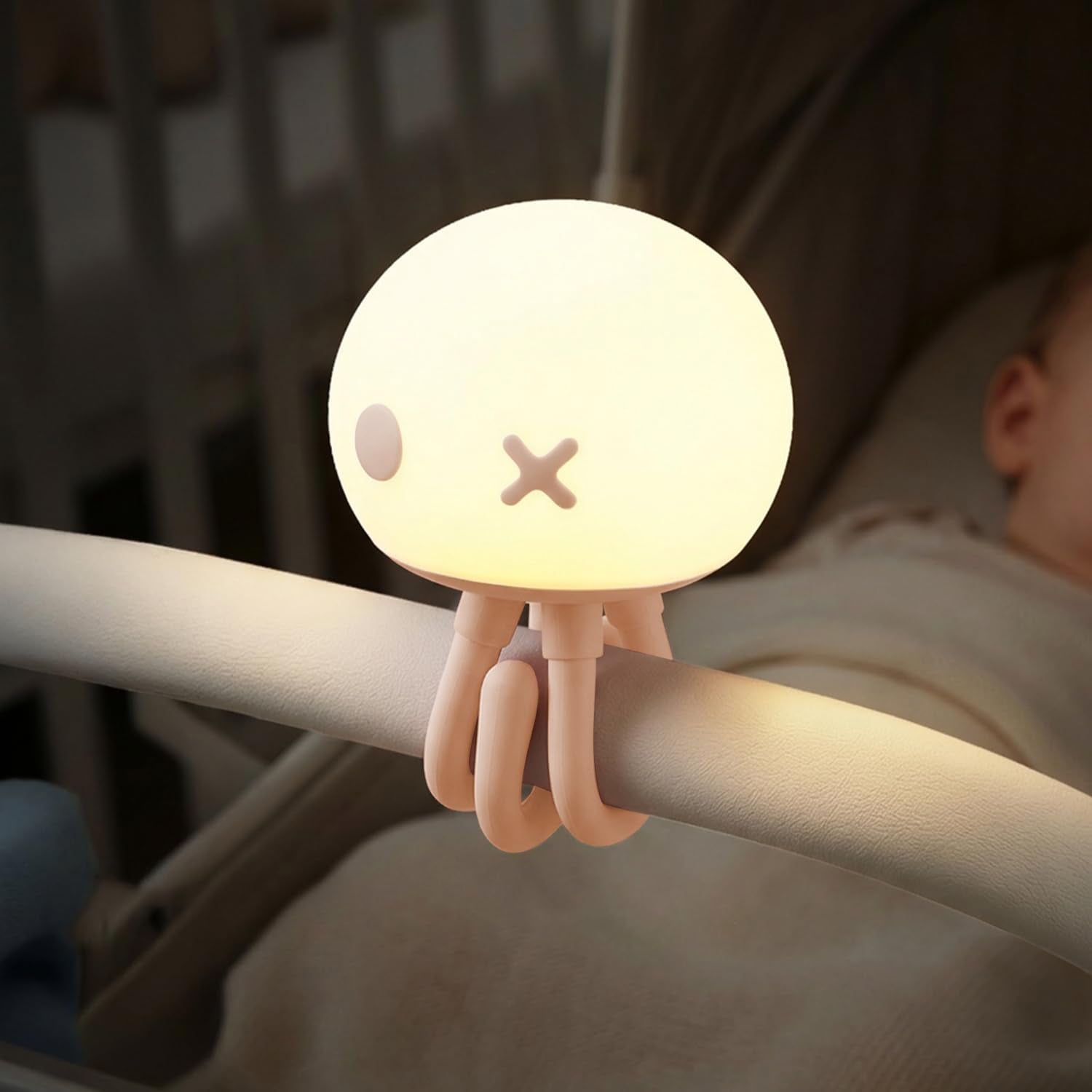 Hoxutym Jellyfish Night Light for Kids Bed Frame - Room Decor & Special Cute Funny Gifts  Rechargeable Baby Nursery Lamp with Soft Silicone Touch Control for Breastfeeding  Light Pink