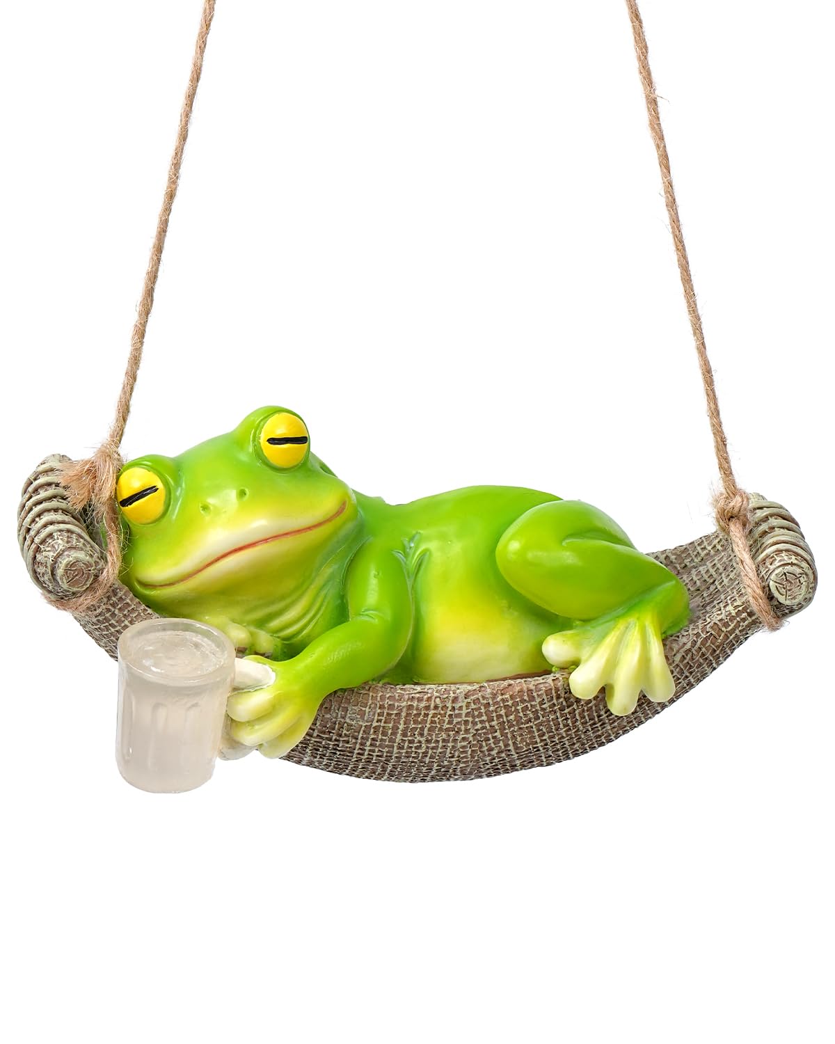 Solar Garden Frog Statue Sleeping in Hammock Resin Indoor Outdoor Lights Hanging Garden Frog Decor Mom Dad Gifts for Patio Yard
