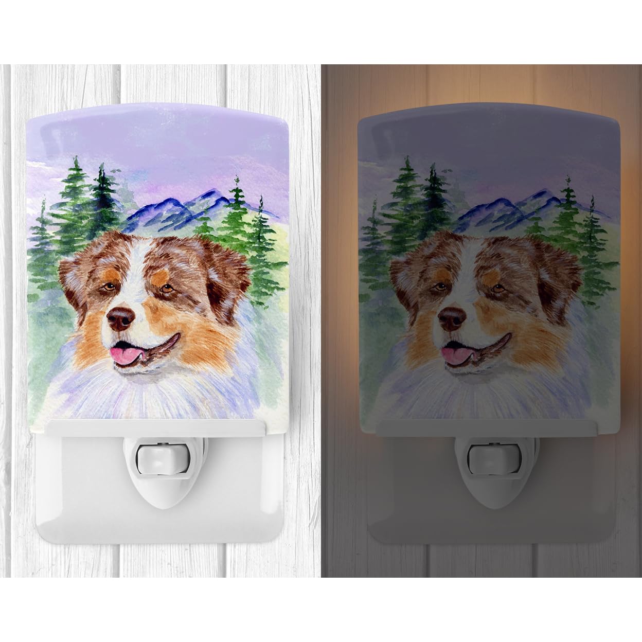Caroline'S Treasures Ss8001Cnl Australian Shepherd Ceramic Night Light Compact, Ul-Certified, Ideal For Bedroom, Bathroom, Nursery, Hallway, Kitchen, 6X4X3, Multicolor