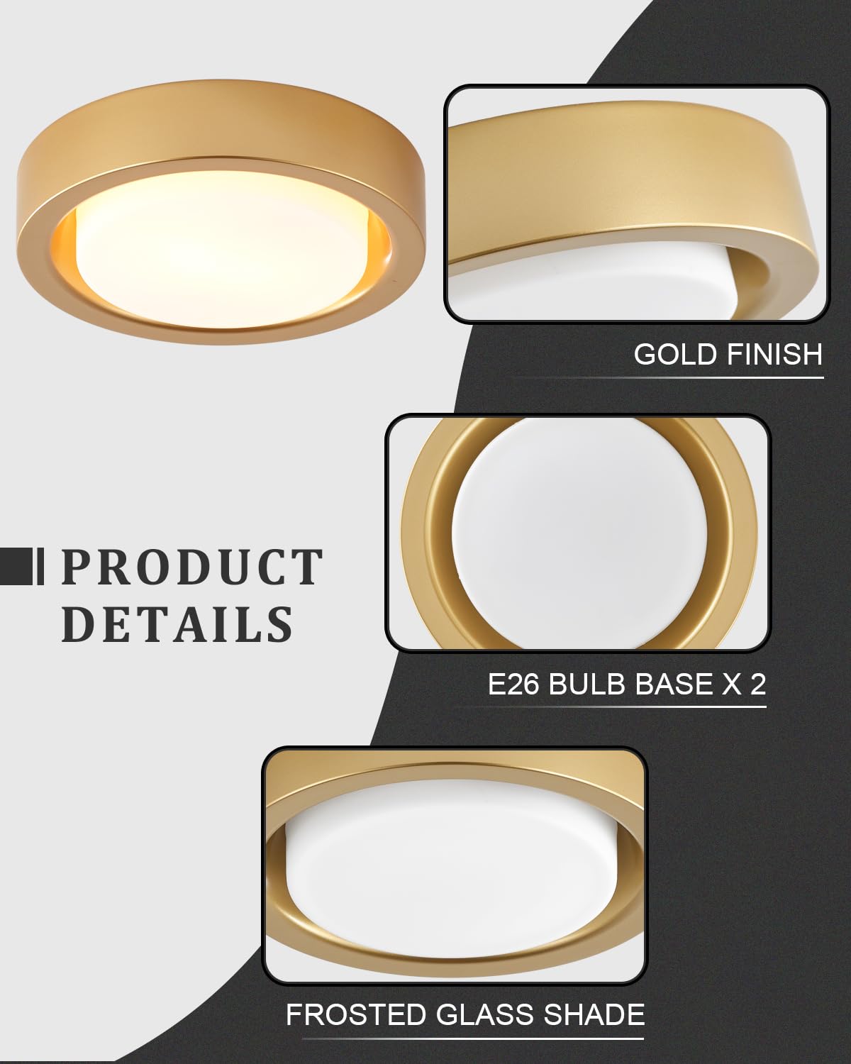 Miaomeio 13 Inch Flush Mount Ceiling Light Gold Finish Plate With Frosted Glass Shade Round Ceiling Lighting Fixture For Hallway Bedroom Closet Livingroom Kitchen Stairwell (Gold)