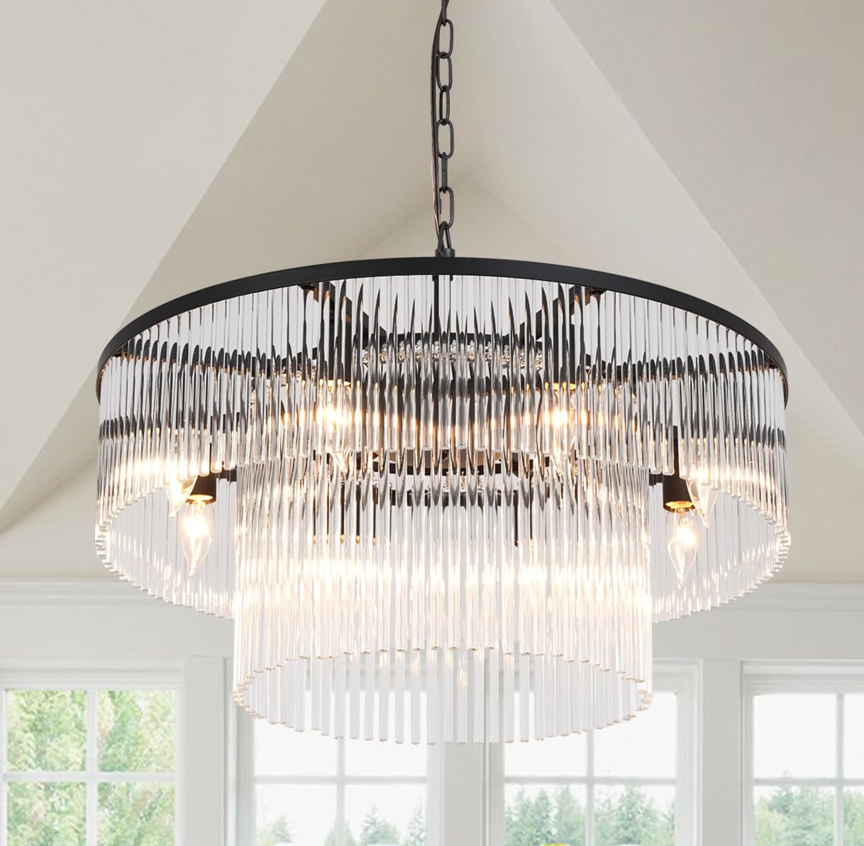 Akeelighting Large Gold Chandeliers H68 Modern High Ceiling Chandelier 7-Tier Glass Chandelier Foyer Entryway Ceiling Light Fixt