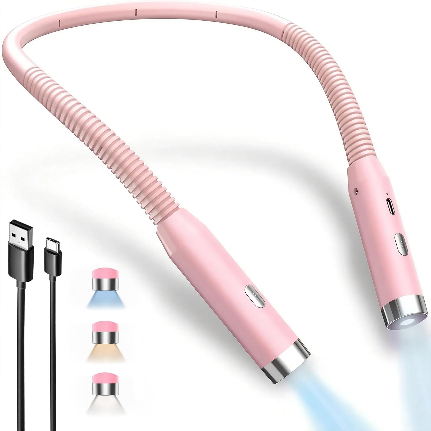 LED Neck Reading Light, 3-Color & 3-Brightness Adjustable Bendable Neck Light, USB Rechargeable Book Light for Reading in Bed, K