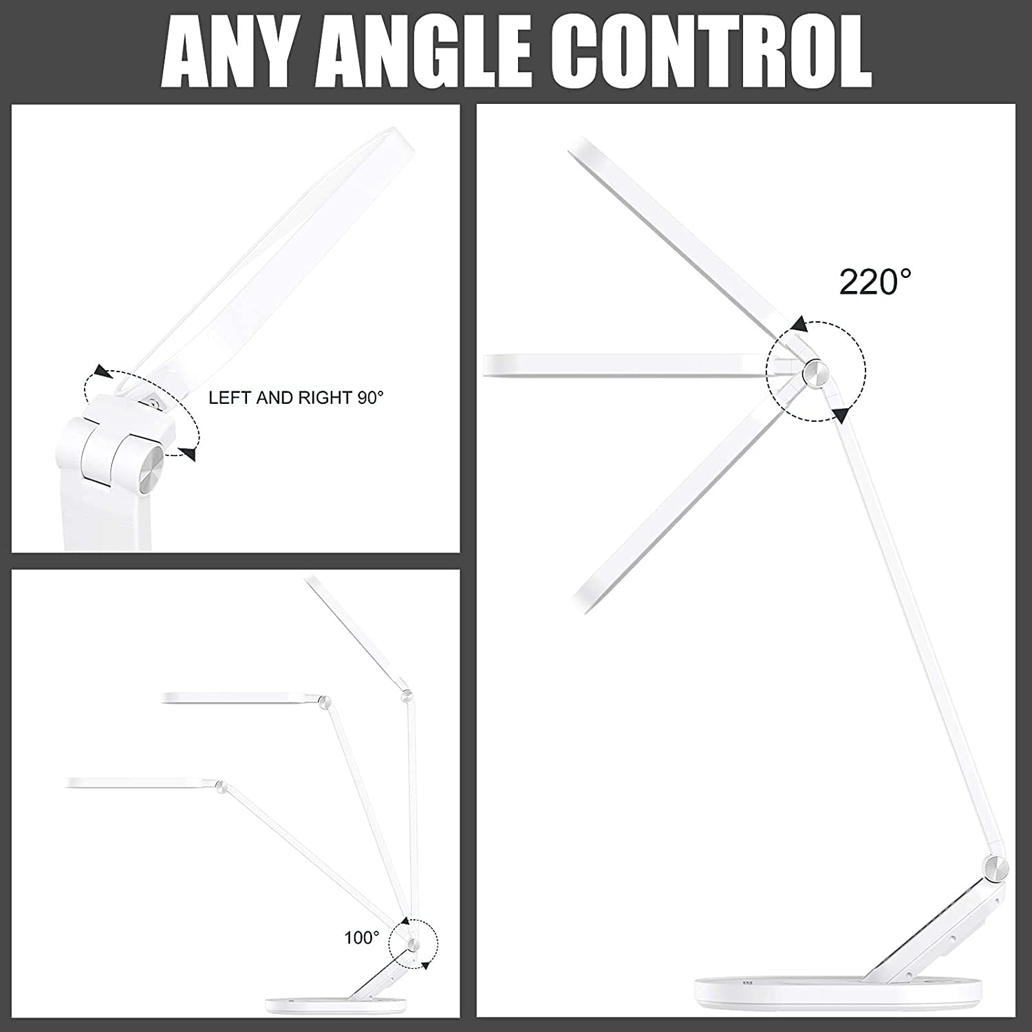 Jkswt Dimmable Desk Lamp - 5 Colour Modes, Touch Control, Usb Charging, Eye Care - White