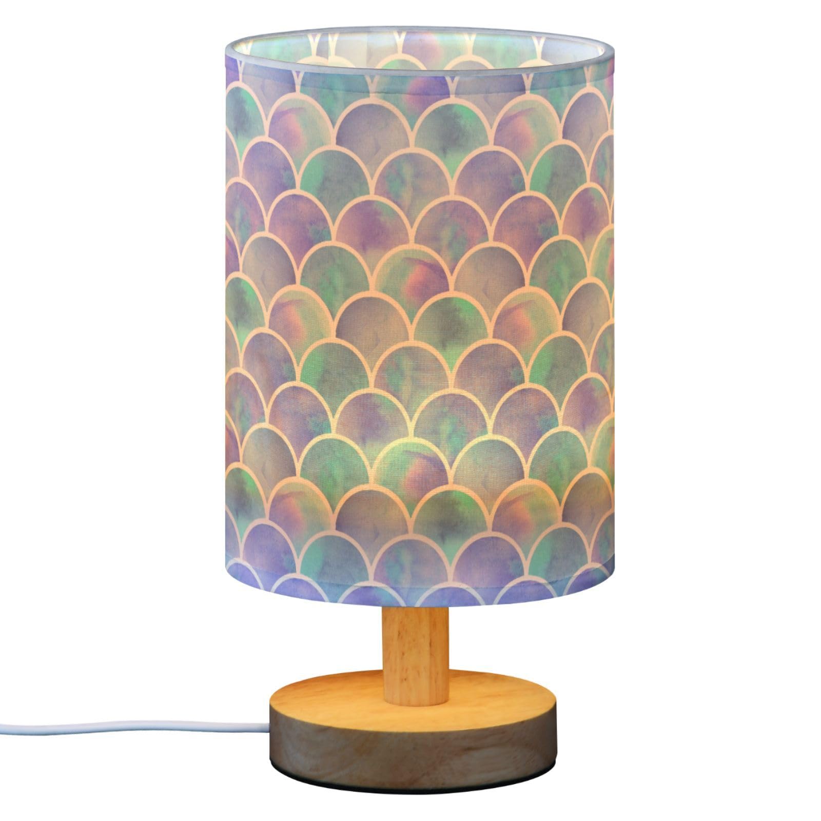 Alaza Watercolor Rainbow Scales Of Mermaid Decor Bedside Table Lamp With Usb Port For Bedroom Nightstand Office Desk Led Bulb In