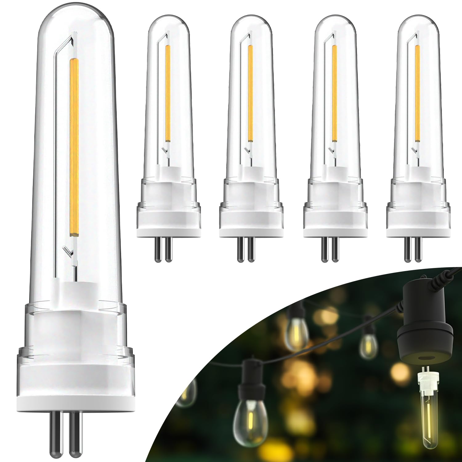 Sunco String Light Bulb Replacement, S14 Led Bulbs For Outdoor Lighting, 2-Prong G5 Base, 50 Lm, 1W (4W Equivalent), 2700K Soft 