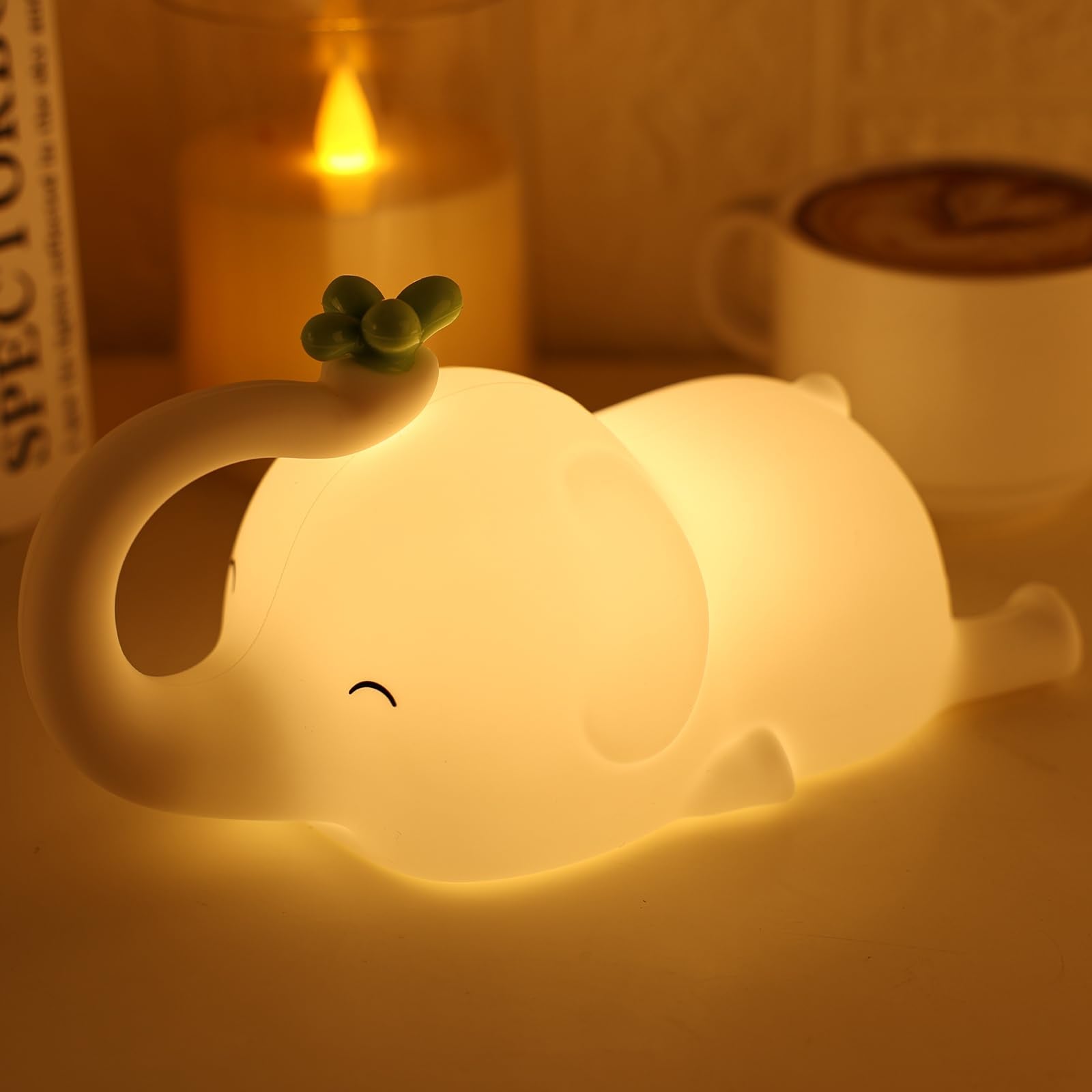 MAGOHMT Silicone Elephant Night Light for Kids - 3-Level Dimmable & Rechargeable LED Lamp, Touch Control Soft Animal Light for N