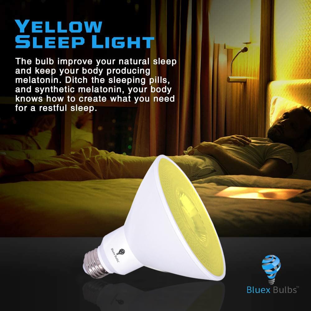 Bluex Bulbs PAR38 Amber Yellow LED Bug Light Bulb - 17W Dimmable Waterproof E26, Warm Bug-Free Lighting for Home Insect Repellent