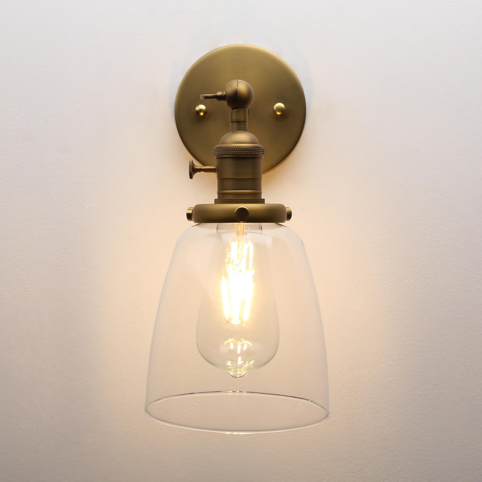 Pathson Vintage Wall Sconce Lighting, Antique Brass, Clear Glass Shade, Model YT010-D, Ideal for Living Room, Bathroom, Garage, Porch