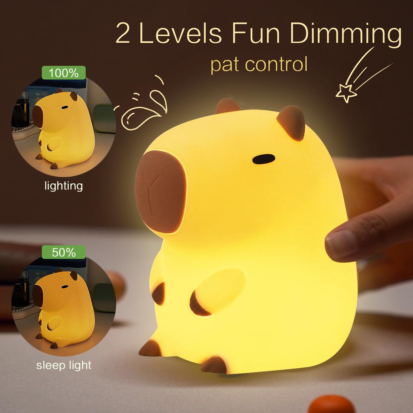 Yr Yrhh-Pet Capybara Cute Night Light  Squishy Capybara Lamp Xmas Gifts Toys  Rechargeable Led Dimmable Silicone Nightlight For Kids  Funny Light Up Capibara  Baby Nursery College Dorm Fall D?Cor