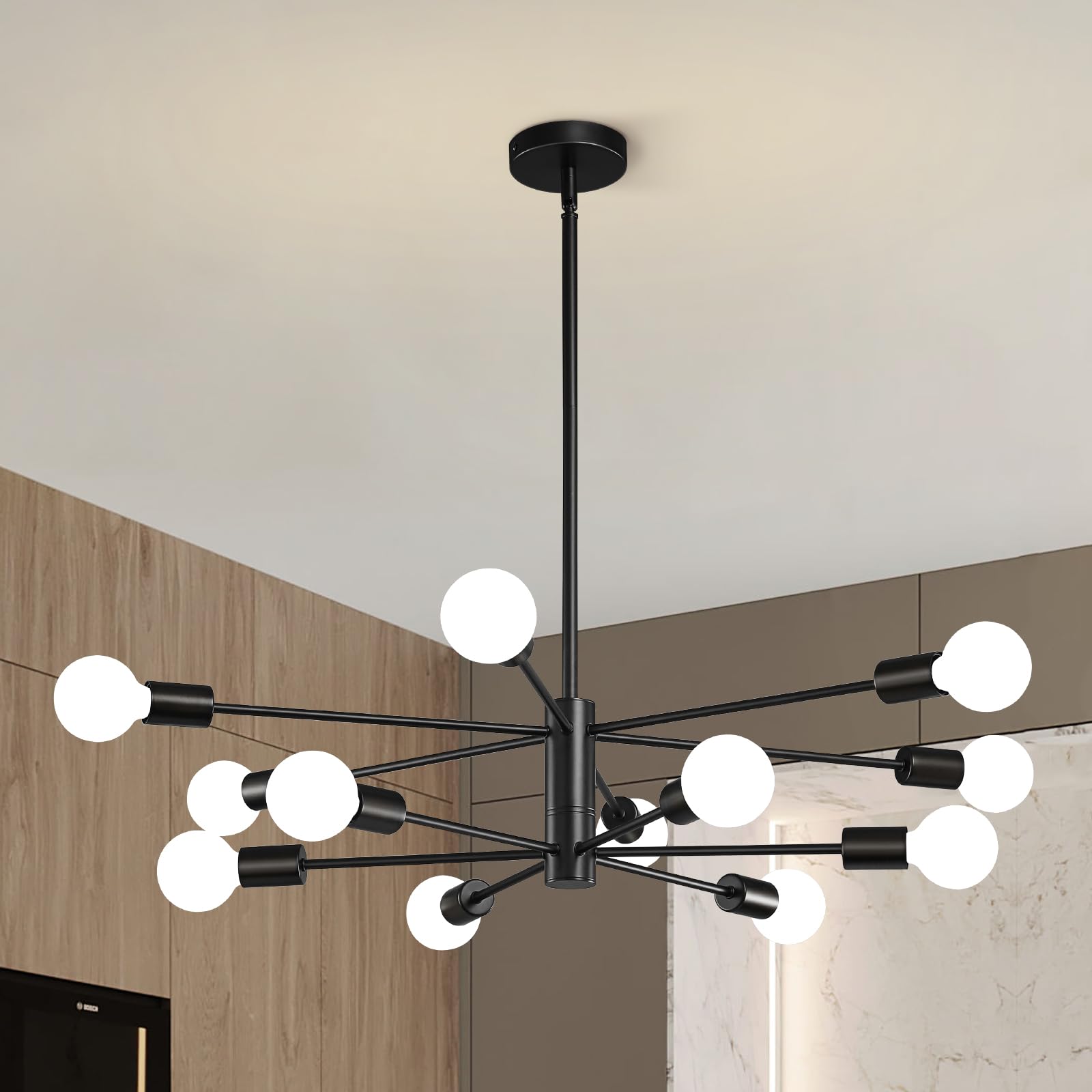 KAISITE Modern Sputnik Chandelier Ceiling Light Fixture 12-Light Black ...