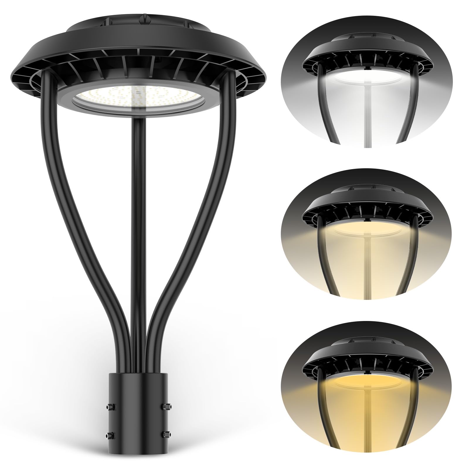 60W Led Post Top Light With Photocell, 60W 48W 36W Adjustable, 8400Lm Adjustable Cct 3000/4000/5000K Outdoor Pole Lights, Ip65 Waterproof Commercial Led Post Light Fixture Area Light Etl Dlc Listed