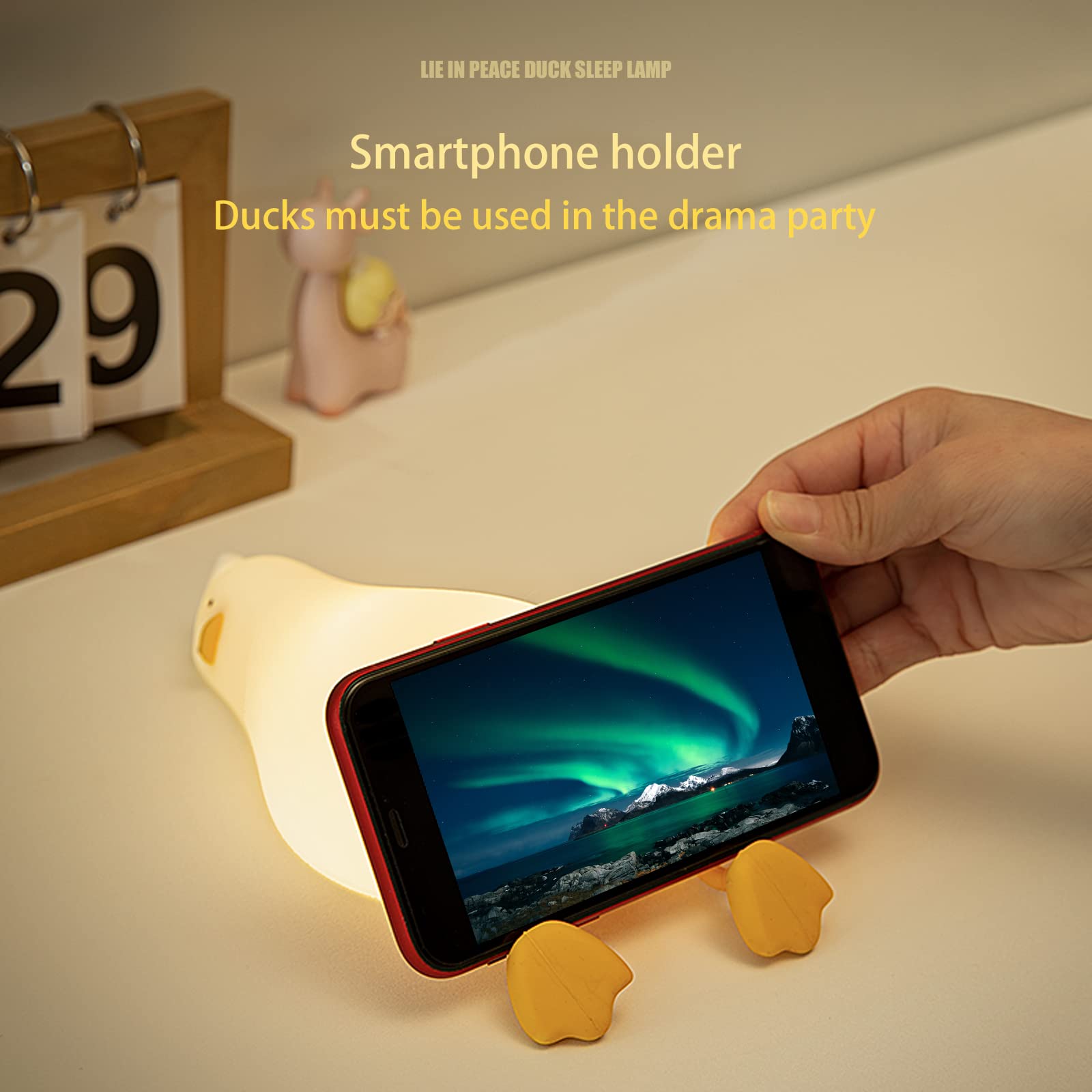 Lying Flat Benson Duck Multi-Color Lamp With Remote Control, Rechargeable Silicone Night Light, Dimmable Cute Light Up Duck, Nursery Nightlight, Bedside Lamp For Breastfeeding, Kawaii Room Decor.