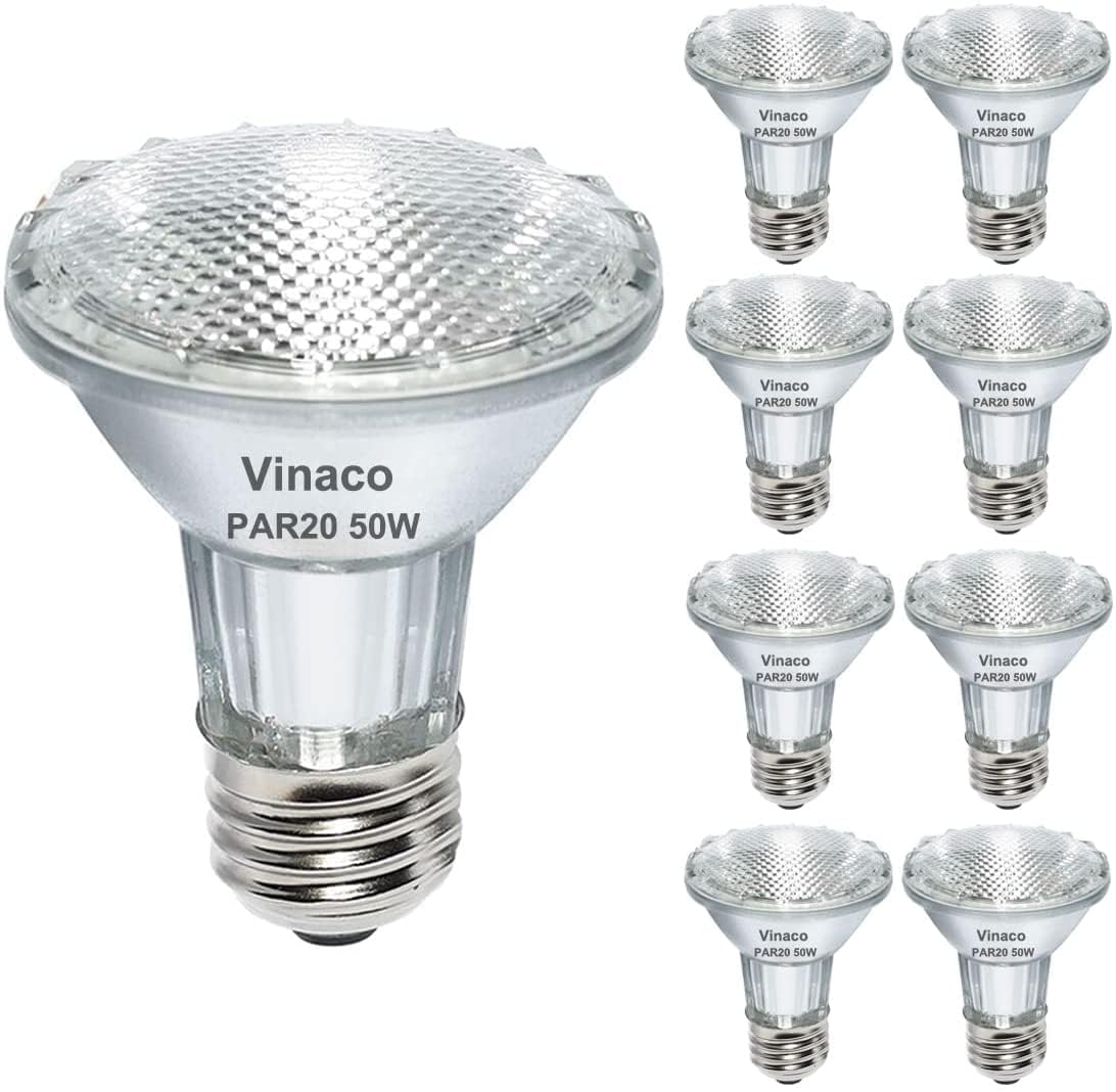 Vinaco Par20 Bulbs, 9 Pack 120V 50W Par20 Flood Light Bulbs, E26 Medium Base Long Lasting Life High Output Par20 50W Halogen Bulb -Warm Light