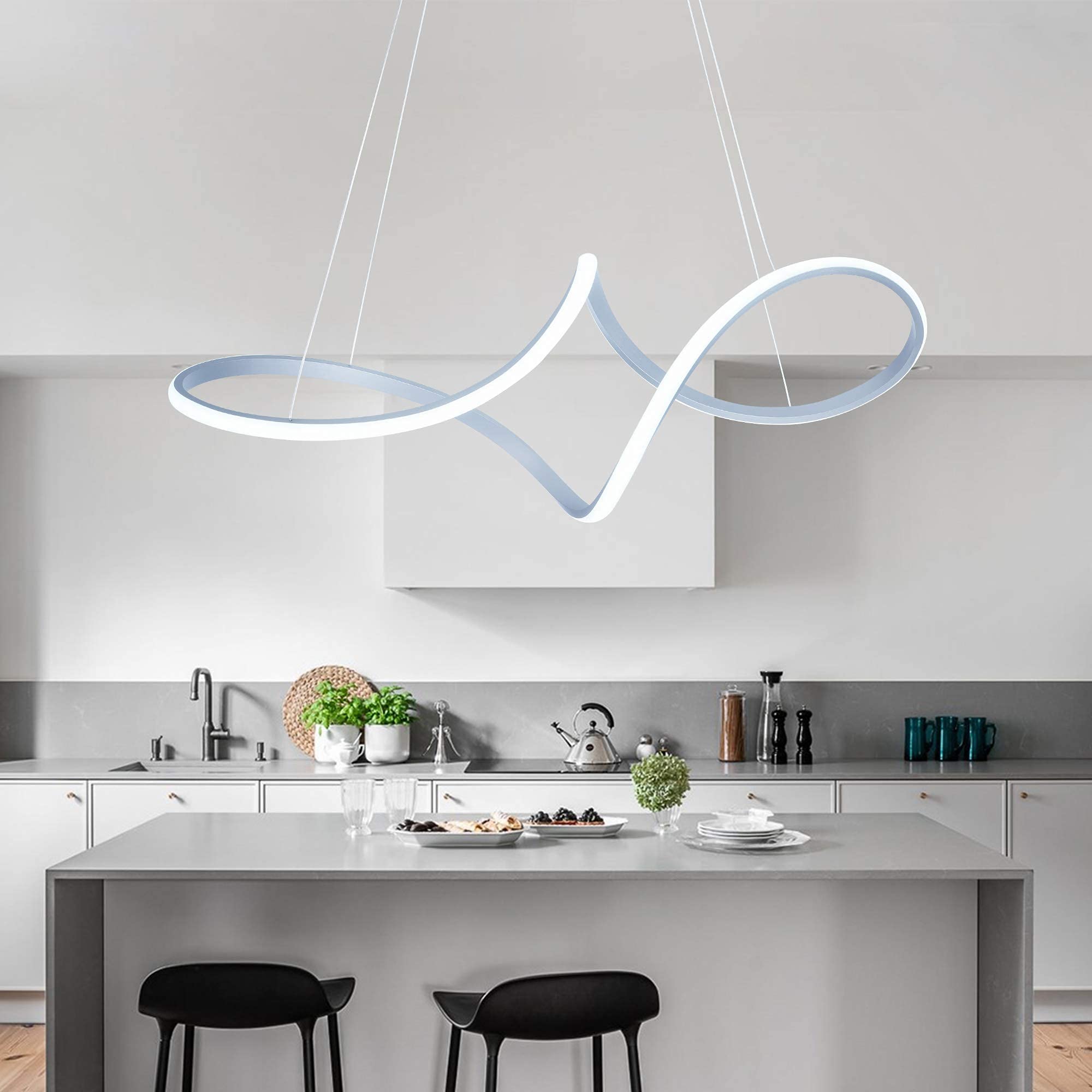 SUNMOO Contemporary Chandelie, LED Pendant Light with Irregular Rings, Not Dimmable 6000K Cool Light, Adjustable Pendant Light f
